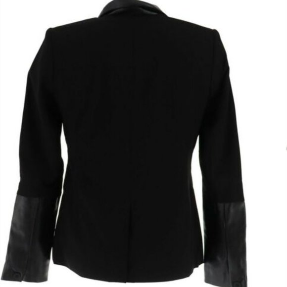 NWT G.I.L.I. NOIR BLACK FAUX LEATHER TRIM BLAZER 0 - Picture 3 of 9